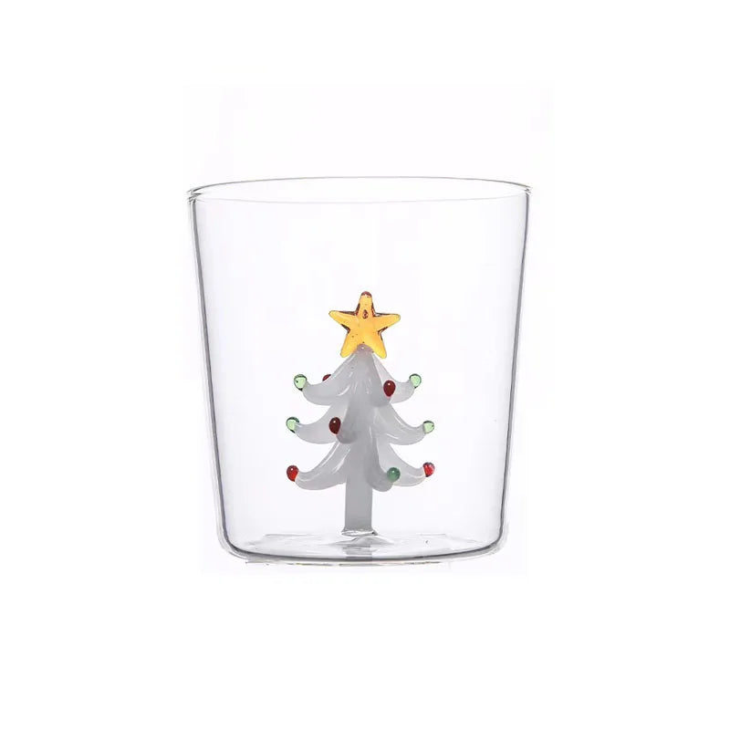 300ml Christmas 3D Glass Cup With Figurine Inside Stemless Glass For Wine Water Milk Goblet-drinking Glass Coffee Mug 1/2/4pcs