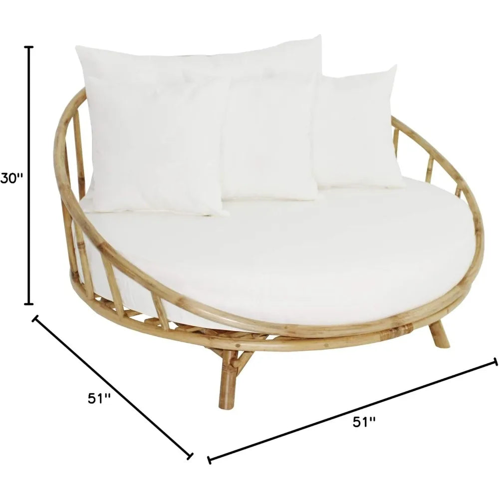 Rattan Bamboo Round Daybed Outdoor Sofa Chair with Cushion and Pillows for Backyard, Porch, Swimming Pool, Living Room.  LUv,Luv,Luv  this item.