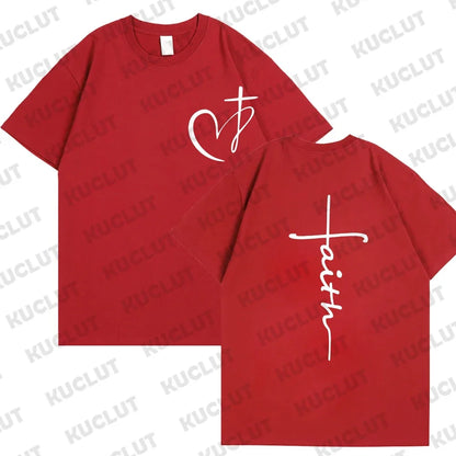 Heart Cross Print Christian T-shirt for Men or Women. Summer,  Plus Size Tee Shirt, Oversized T Shirt