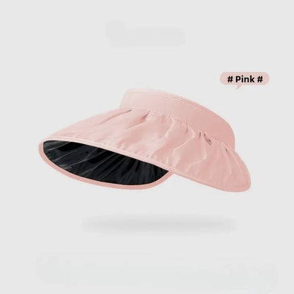 UPF50+ Sun Visor Hat Dual-Use Full Face Sun Protection Foldable Headband for Beach Hiking Outdoor Summer Hats for Women.  Blue and Pink are available.