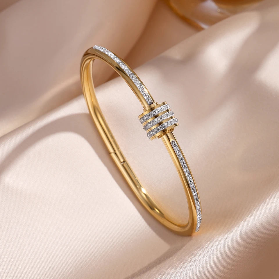 5/1pcs Sparkling Zirconia Inlaid Stainless Steel Bracelet Set for Women,  Stackable Bangles Fashion Non Fading Jewelry Gift.  Perfect for Mothers Day!