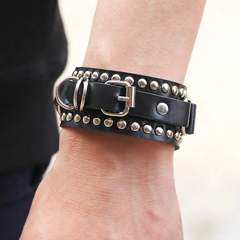 Punk Black White Rock Spikes Rivet Chains Bracelets for Women/ Men Gothic Punk Wide Cuff Leather,  Couples Bangle Jewelry. White is lowest on availability, BUT theres a Black/White 2fer that a great deal, even 2 people to sha