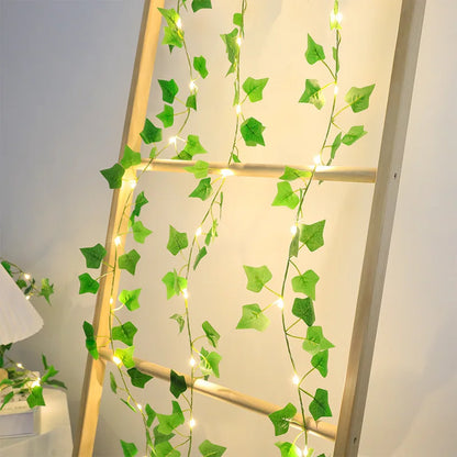 2M Green Leaf String Lights,  Artificial Ivy Vine,  Fairy Lights for  Wedding Party, Christmas Party , Any Occasion