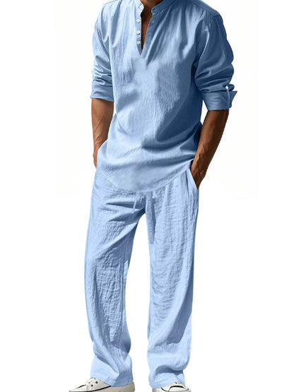Mens Henley Cotton/Linen Shirts, Long Sleeve,  Lightweight T-Shirts.  Breathable Streetwear,  Solid Colors,  Business Button, Polo T-Shirts
