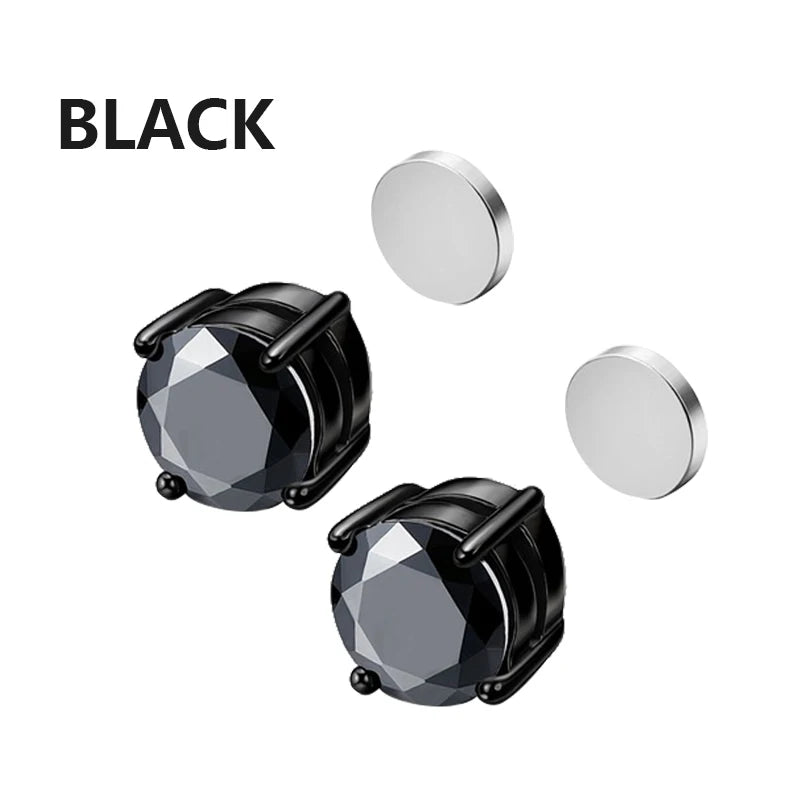 3 Pairs Crystal,  Strong Magnetic Ear Stud, Clip Earrings for Men and Women, Round  and square with 3 color choices for the framework.  Zircon, Magnet Earrings, Non Piercing Jewelry