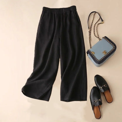 Cotton Linen Straight Leg Pants,  Womens Summer Loose,  Versatile,  Large Size Linen,  Nine Points Casual Thin Ladies Trousers.  Sevevral different lengths and some 100% cotton, some Cotton-linen blend.