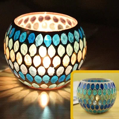Mosaic Glass Candlestick, Confession Props, Folding Line, Blue, Green, European Style,