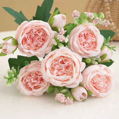 30cm Rose Pink Silk Bouquet of Peony Artificial Flowers.  5 Big Head 4 Small Bud.  MOTHERS DAY Gift!!!  Wedding, Home Decoration Artificial Flower