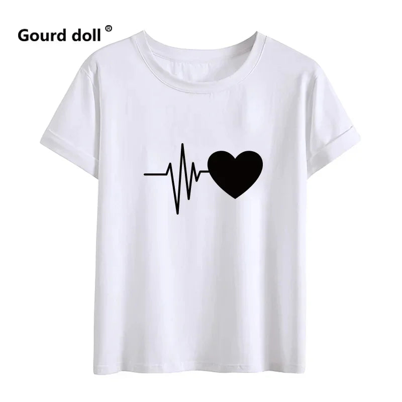 1PC Electrocardiogram Printed Family Matching Clothes, T- Shirt Fashion Mother and Child Clothing,  Mommy and Me Family Look T-shirt.  Check sizes for mens sizing.