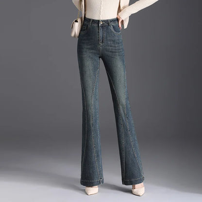 Women's Autumn/Winter New High Waist Micro Horn Jeans,  High Quality Fashion, Slimming,  Plush Casual Pants, Slight STRETCH