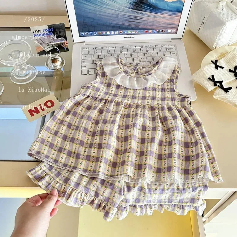 Two-Piece Set  Sleeveless Princess Dress with Floral Print called CRUSHED FLOWERS.  Small sizes and  other styles almost gone except 4T.  Summer,  Thin Outfit for Girls 4T.