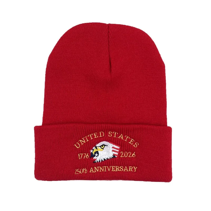 250th Anniversary USA Knit Hat.  Warm, Cozy Embroidery Beanie for Women /Men, 250 Year American Anniversary Merchandise