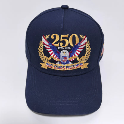 1776-2026 USA 250 Years Freedom Eagle Embroidery Baseball Cap,  Hard Crown Structured Dad Hat,  American Flag Side Patch Patriotic