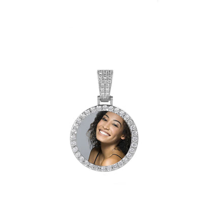 Hip Hop Jewelry Bling CZ Memorial Picture Frames Necklace Personalization Photo Custom 26/35/45/68.5MM Circle Medallions Pendant