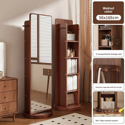 360° Rotating Full Length Floor Mirror with Storage Shelves,  Modern Standing Dressing Mirror for Living Room  or  Bedroom Furniture