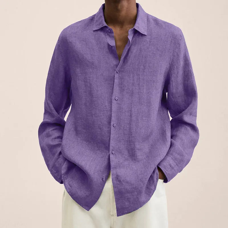 Men's Solid Colors, Cotton Linen , Long Sleeved, Casual Shirt