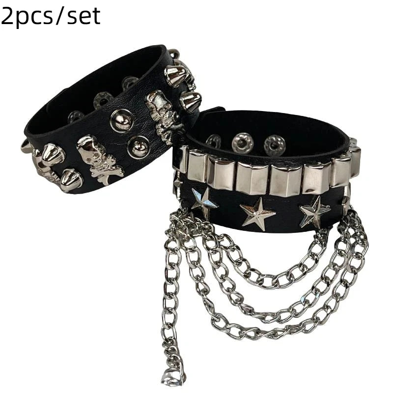1 Set Bracelets For Men and  Women.   Spike,  Rivets, PU Leather Bracelet Bangles,  Jewelry Gift