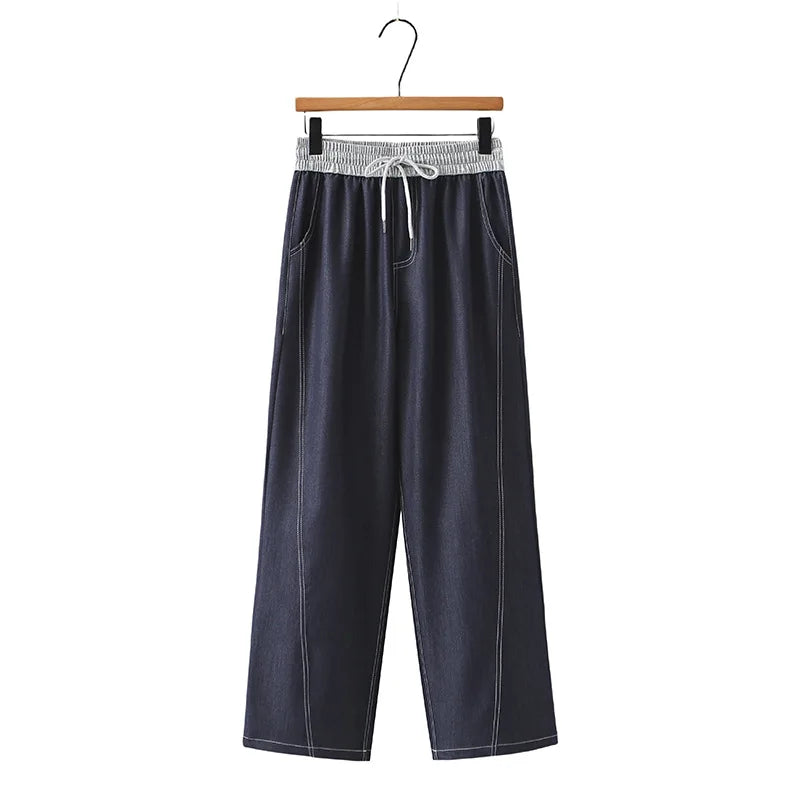 Spring Summer Wide Leg Jeans.  100kg  Temperament Color,  Waist Thin,  Lyocell Plus Size Women, Bright Line,  Straight Trousers