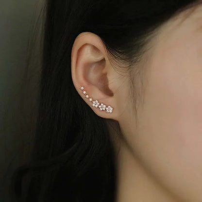 Fashion Silver Color Zircon Flower Star Stud Earrings For Women Simple Metal Piercing Climbing Earrings Jewelry Accessories