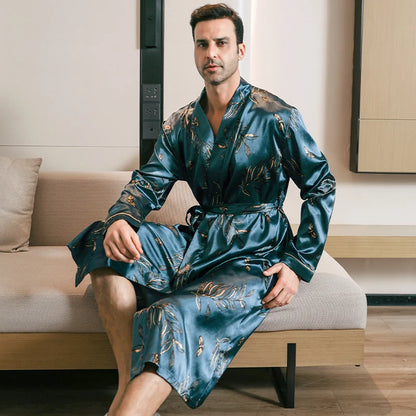 Men's spring and autumn silk,  thin,  style-oversized pajamas,  long sleeved bathrobes,  ice silk bathrobes,  clothing  forsummer