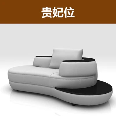 Luxury Modern Curved Genuine Leather Sofa Sectional Couch.   White and Black Design Living Room,  Contemporary Home Decoration