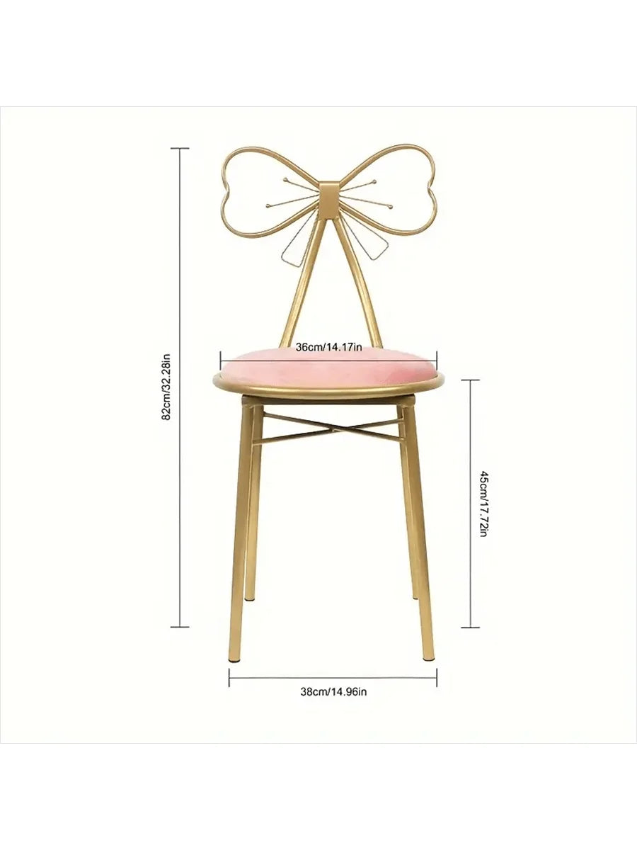 Makeup Vanity  Chairs,  Stool for Bedroom with Bow Knot Backrest,Side Table Seat Dressing Chair with Golden Metal Leg