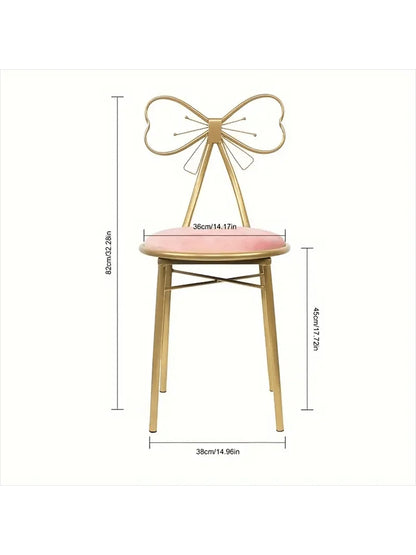 Makeup Vanity  Chairs,  Stool for Bedroom with Bow Knot Backrest,Side Table Seat Dressing Chair with Golden Metal Leg