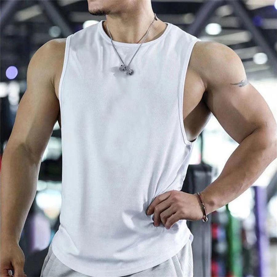 Mens Sleeveless Shirt,  Polyester Mesh Material,  Quick Dry  and Breathable  Workout Fitness