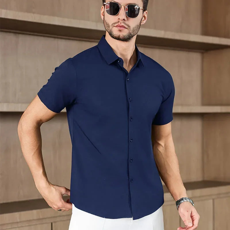 Men's Business Casual,  Solid Colors, Short Sleeved Shirt for Summer Fashion.   No Ironing,  Comfortable and Versatile