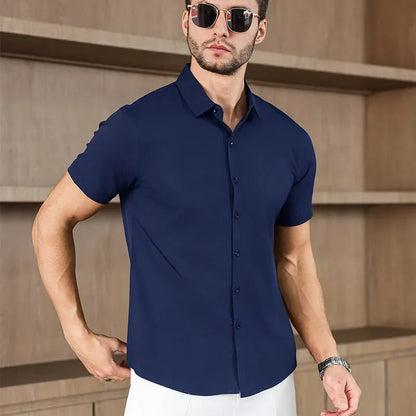 Men's Business Casual,  Solid Colors, Short Sleeved Shirt for Summer Fashion.   No Ironing,  Comfortable and Versatile