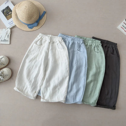 Solid Color Linen Children's Pants, Kids Loose Thin Trousers,  Summer Flax Harem Pants