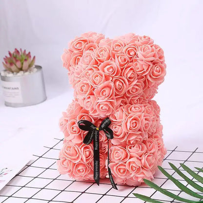 25cm Artificial Teddy Rose Flower Bear with Box.   Romantic Valentines Day Gift for Girlfriend,  Teen , Women Anniversary or Wedding Party