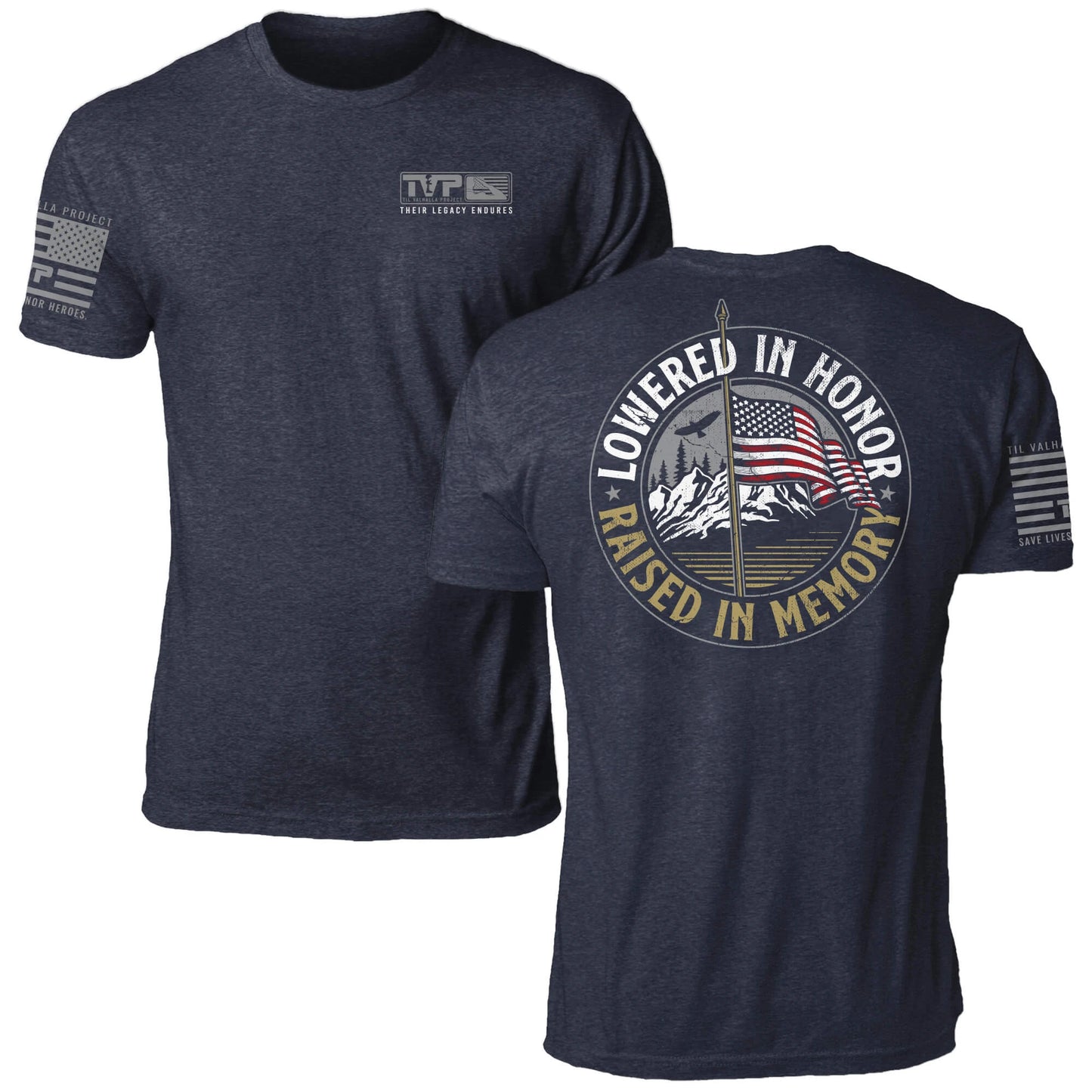 Lowered in Honor Military Tactical Patriotism T-Shirt Cotton Graphic Tee 's for Men /Women Streetwear.  Sizes S to XXXL Mens sizing