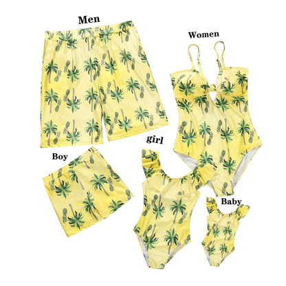 Summer Mommy and Daddy /Son/ Daughter Clothes, Family Matching Outfits Leaf Printing Swimwear
