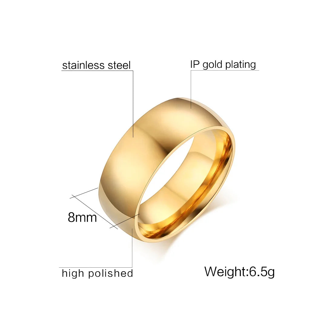 Gold Color Wedding Band.  Stainless steel Ring  for Women and  Men. US Sizes 4 5 6 7 8 9 10 11 12 13 14 15 Free Shipping