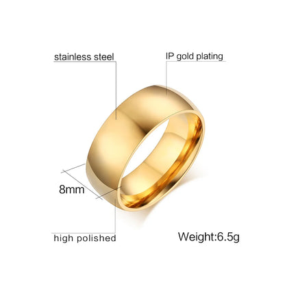 Gold Color Wedding Band.  Stainless steel Ring  for Women and  Men. US Sizes 4 5 6 7 8 9 10 11 12 13 14 15 Free Shipping