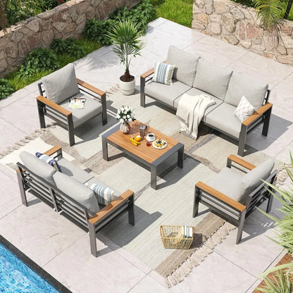 Aluminum Patio Furniture Set 7 Seats, Oversized Outdoor Sectional with Washable Thick Cushions, Coffee Table and Waterproof Covers