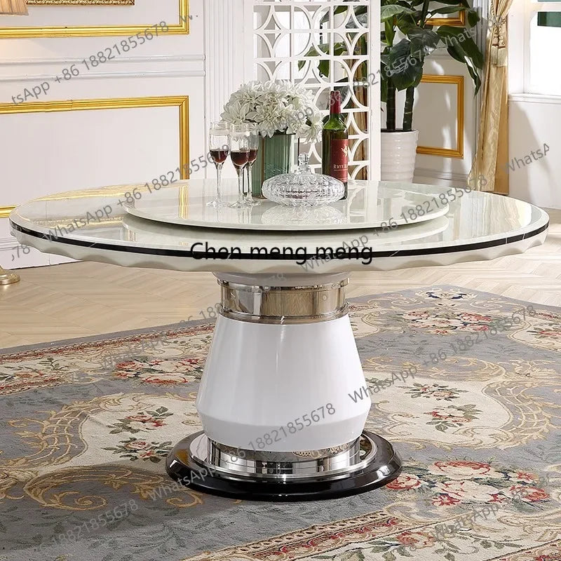 Marble, round dining table and chair combination, black and white simple, modern,  light luxury dining table with turntable