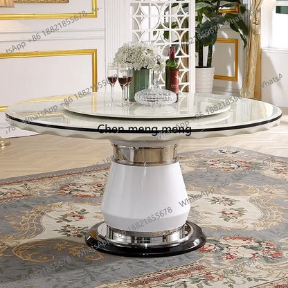 Marble, round dining table and chair combination, black and white simple, modern,  light luxury dining table with turntable