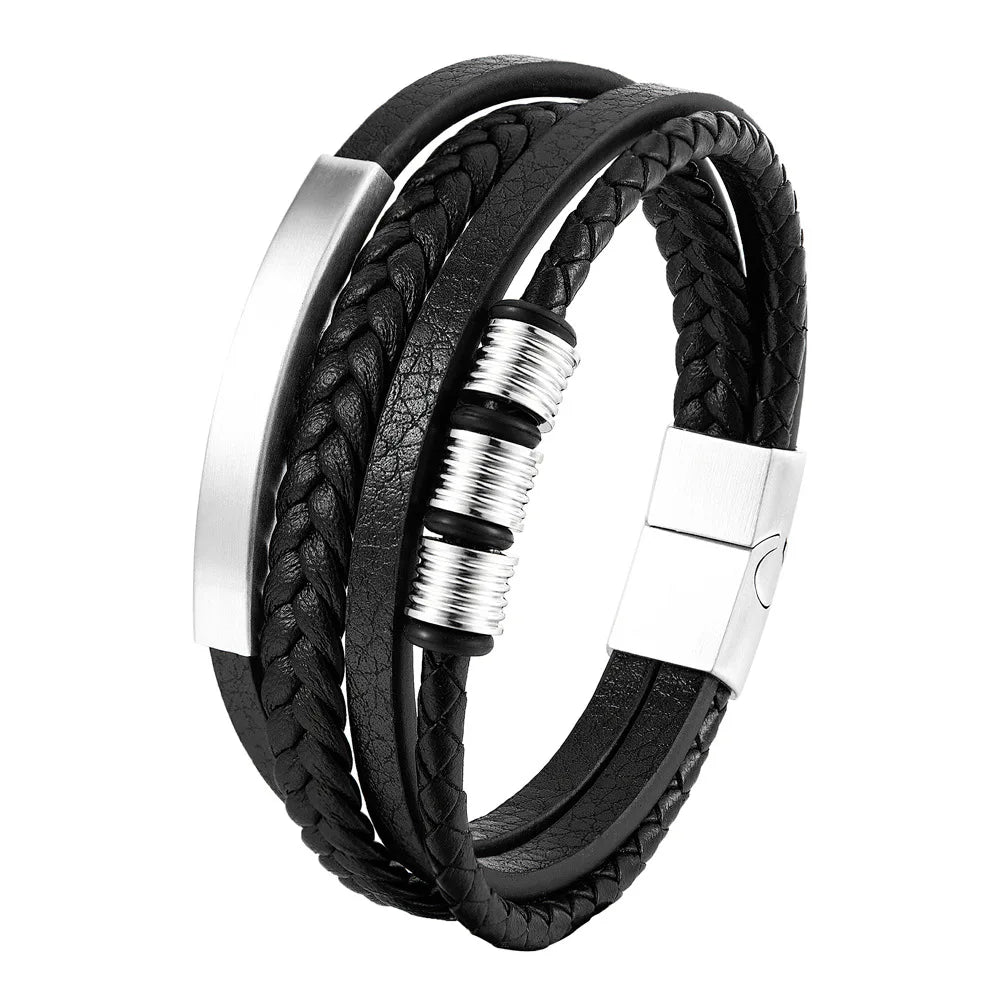 Braid Rope Bracelet For Men.   Stainless Steel, Magnetic Buckle,   Genuine Leather Bracelets & Bangles Male /Female Jewelry
