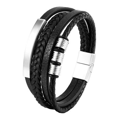 Braid Rope Bracelet For Men.   Stainless Steel, Magnetic Buckle,   Genuine Leather Bracelets & Bangles Male /Female Jewelry