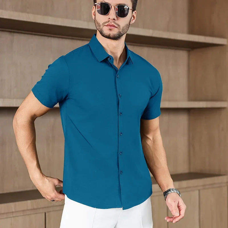 Men's Business Casual,  Solid Colors, Short Sleeved Shirt for Summer Fashion.   No Ironing,  Comfortable and Versatile