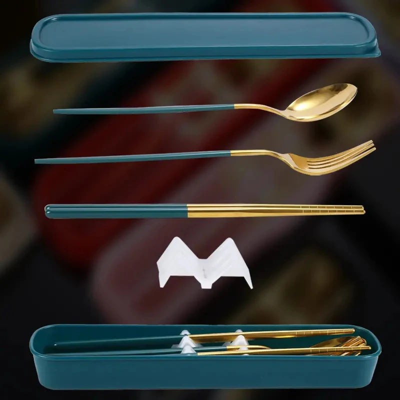 3pcs Thin Portuguese portable stainless steel cutlery  including chopsticks, forks, spoons, student, home,  outdoor,  picnic tableware.  REALLY attractive with the Forest Green Dinnerware.
