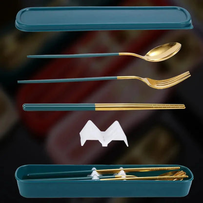 3pcs Thin Portuguese portable stainless steel cutlery  including chopsticks, forks, spoons, student, home,  outdoor,  picnic tableware.  REALLY attractive with the Forest Green Dinnerware.