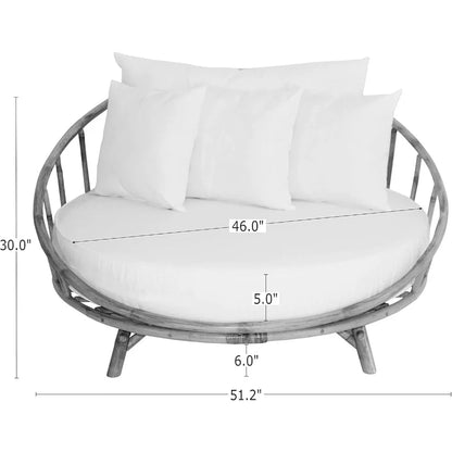 Rattan Bamboo Round Daybed Outdoor Sofa Chair with Cushion and Pillows for Backyard, Porch, Swimming Pool, Living Room.  LUv,Luv,Luv  this item.