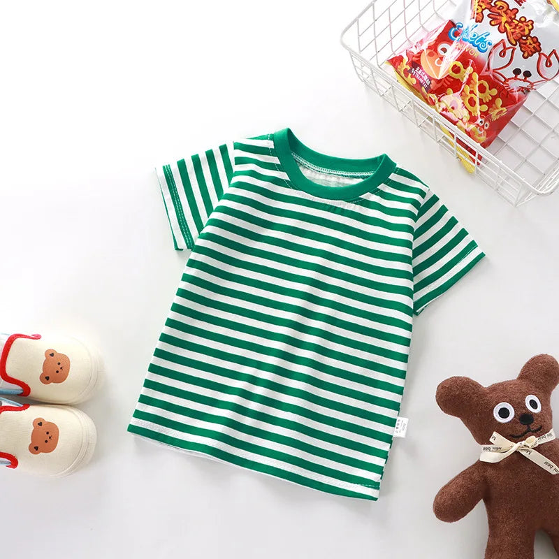 100% Cotton Striped T Shirt for Kids Boys, Baby,  Red Shirt,  Boy/Girls. Tops Base Shirts,   Children's Clothes 2026