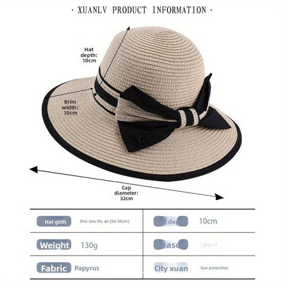 Spring/SUMMER Style Bowknot Wide-brimmed Sunshade Straw Hat, Striped Fashion Women's Hat,  Summer Sun Protection Hat
