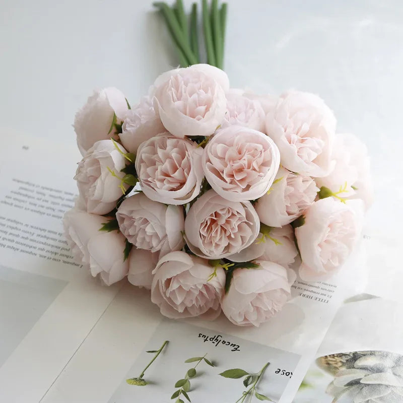 Rose Pink Peony Artificial Flowers, Silk Bouquet.  for Table Vase Arrange Home , Valentines Day, Wedding , Etc.