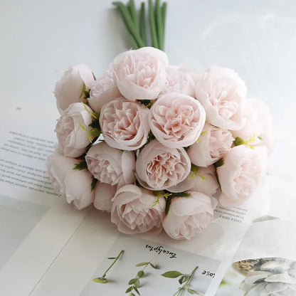 Rose Pink Peony Artificial Flowers, Silk Bouquet.  for Table Vase Arrange Home , Valentines Day, Wedding , Etc.