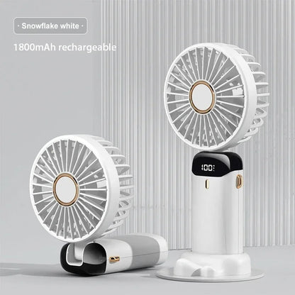 Portable Handheld Mini Fan, Foldable Neck Hanging Fans , 5 Speed USB Rechargeable Fan with Phone Stand and Display Screen, 1800mAh.  BLUE< PURPLE< WHITE Colors are Available